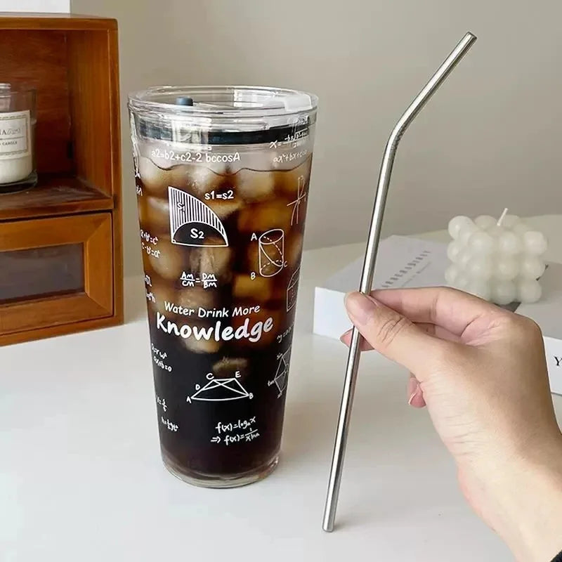 1000ML Glass Water Cup Large Capacity Temperature Resistant Drinking Cup For Girls With Lid and Straw Milk Juice Coffee Mug