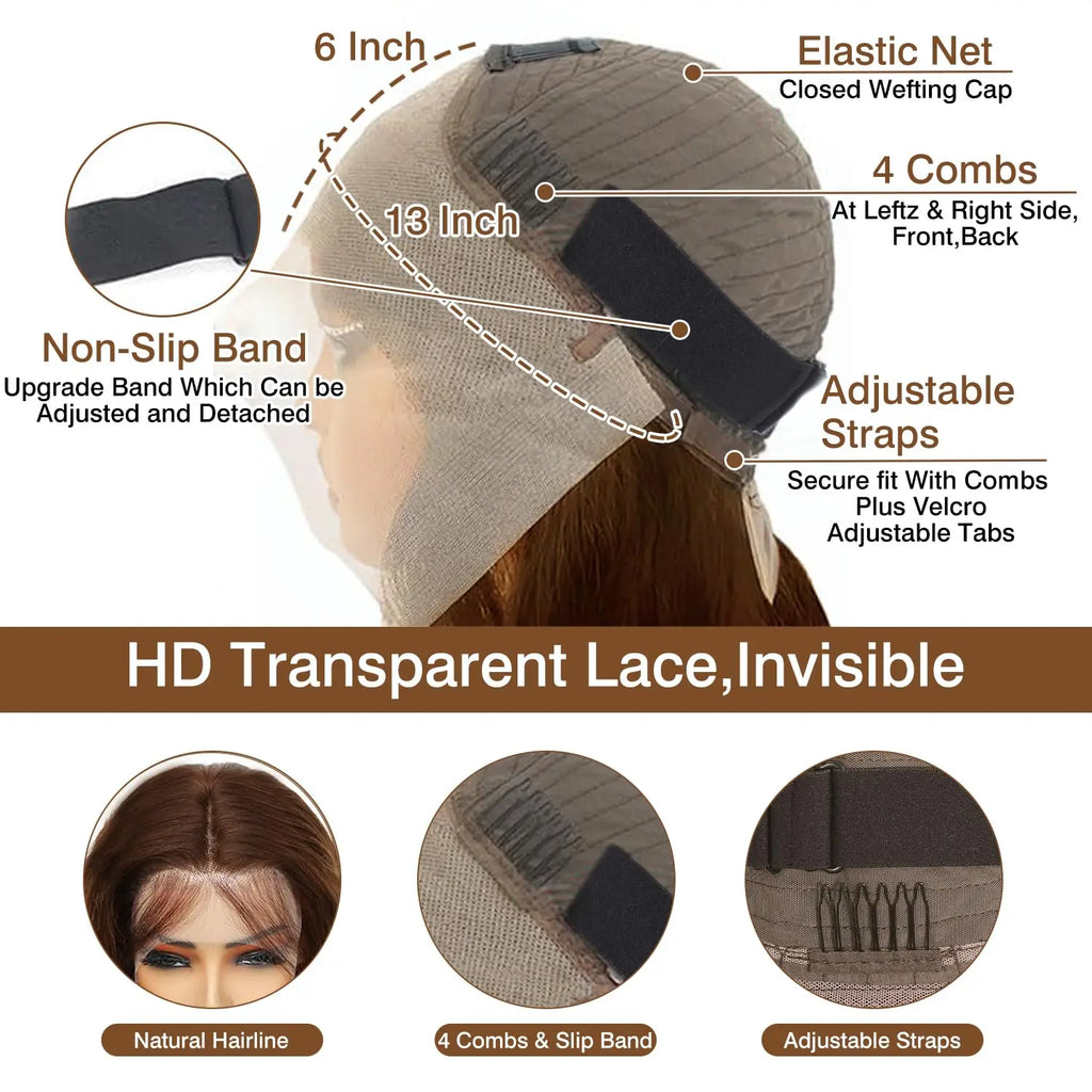 Chocolate Brown Bone Straight Lace Front Wigs Human Hair For Women30 Inch  200% Density 13x6 HD Lace Frontal Wig Human Hair Wig