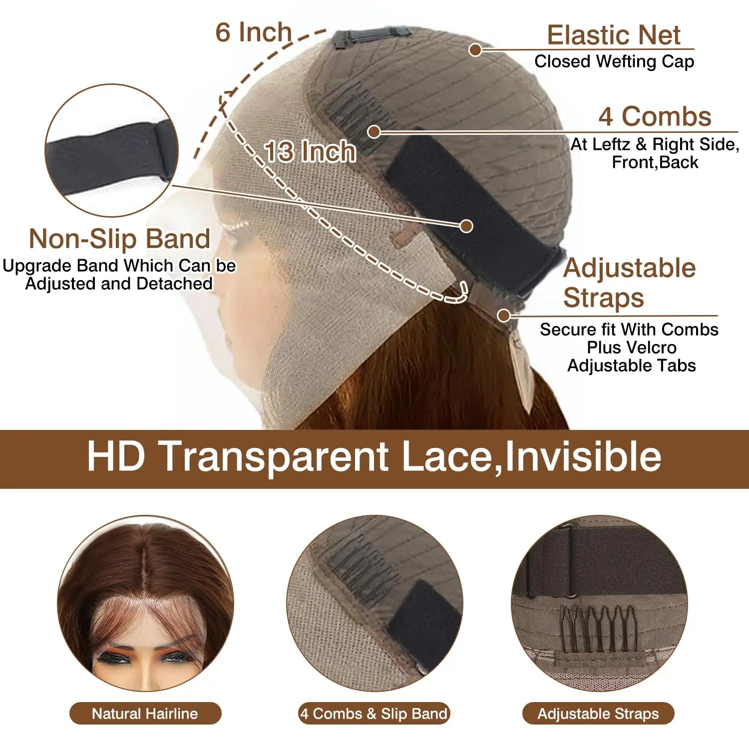 Chocolate Brown Bone Straight Lace Front Wigs Human Hair For Women30 Inch  200% Density 13x6 HD Lace Frontal Wig Human Hair Wig