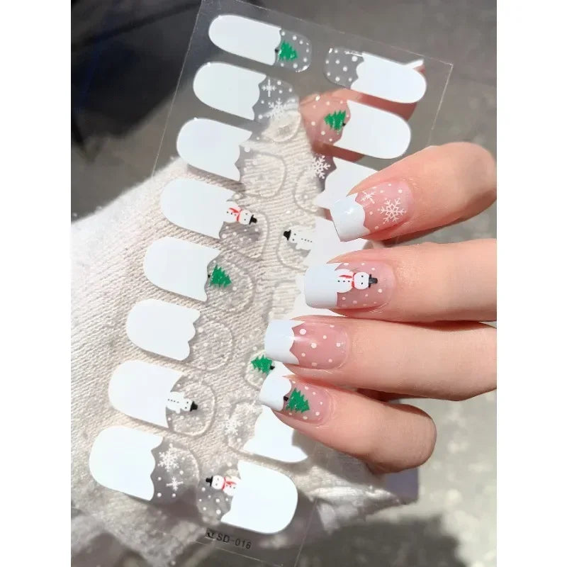 Christmas Sticker Nail Decal Winter Snowflake Semi-cured Gel Nail Wrap Sticker Long-lasting UV Lamp French Nail Decal Waterproof