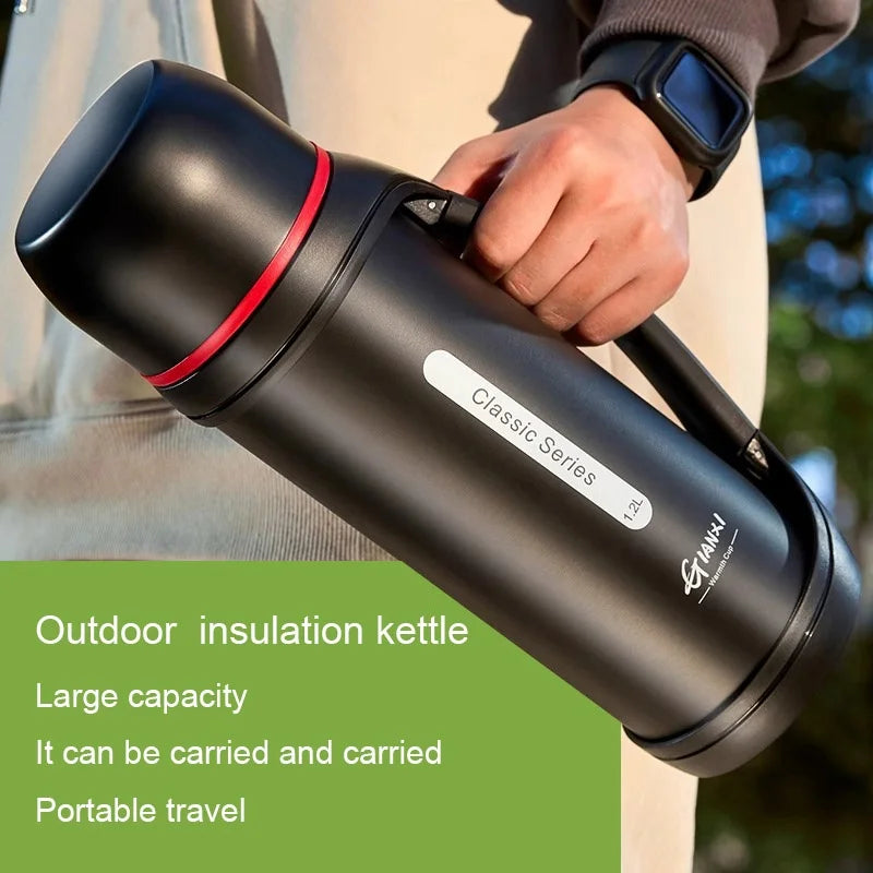 Stainless Steel Sports Kettle with Double Lids for One Drink Large Capacity Thermal Insulation and Cold Preservation  Water Cup