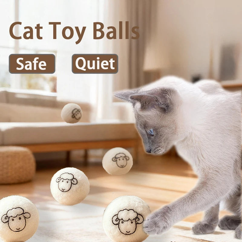 Wool Cat Ball Toys, Quiet Play Felt Cat Ball Toys Kitty Kicker Exercise Toy, Fun Interactive Kitty Kitten Toy for Kitten