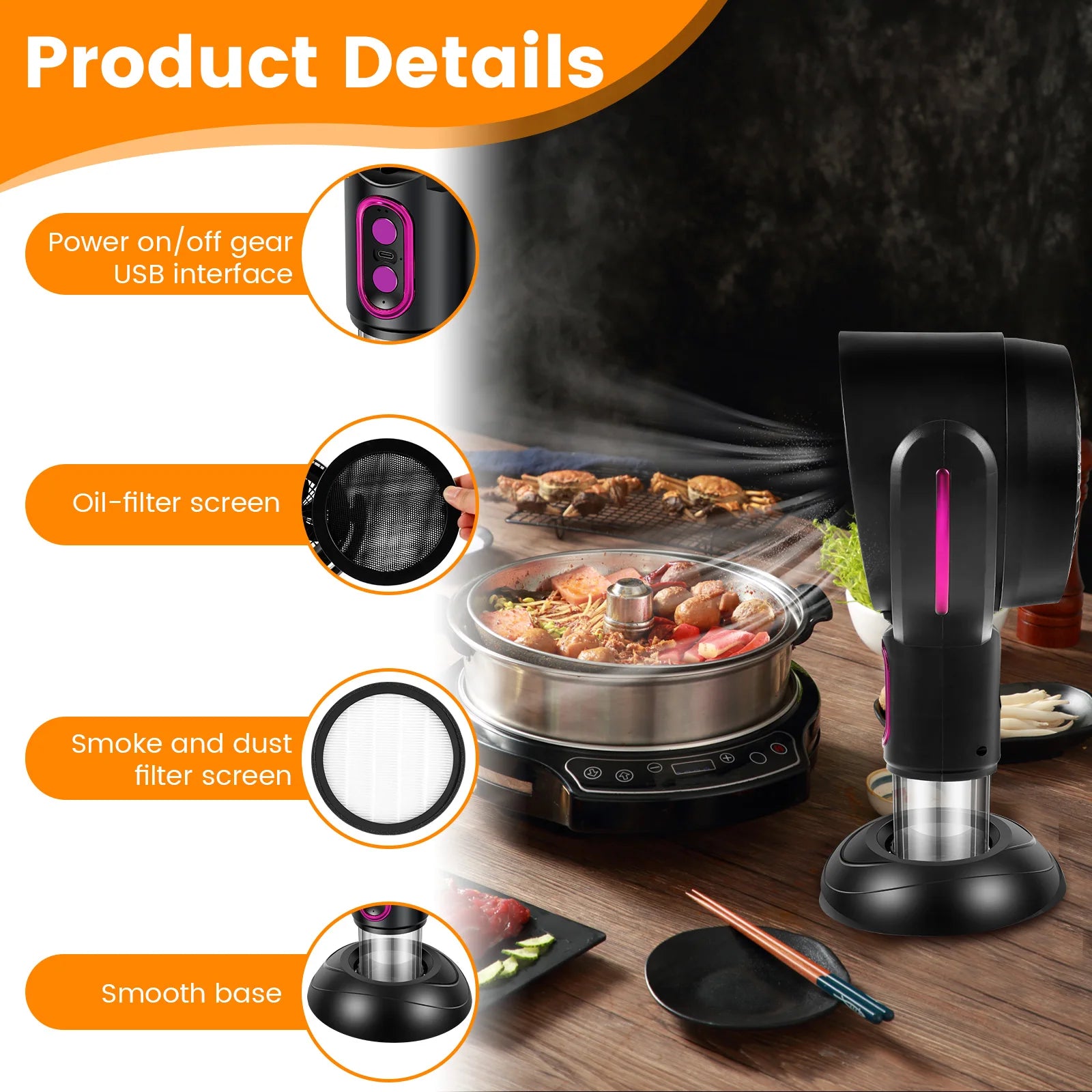 Desktop Range Hood,Mini Portable Extractor Hood with 2 Speed Adjustment, for Indoor BBQ, Wireless Desktop Kitchen Range Hood