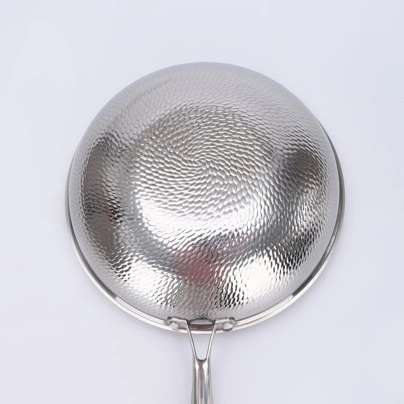 JUSTINLAU 32/34cm Frying Pan Wok Stainless Steel Non-stick Frying Pan Titanium Spray Fish Scale Hammer Pattern Kitchen Cookware