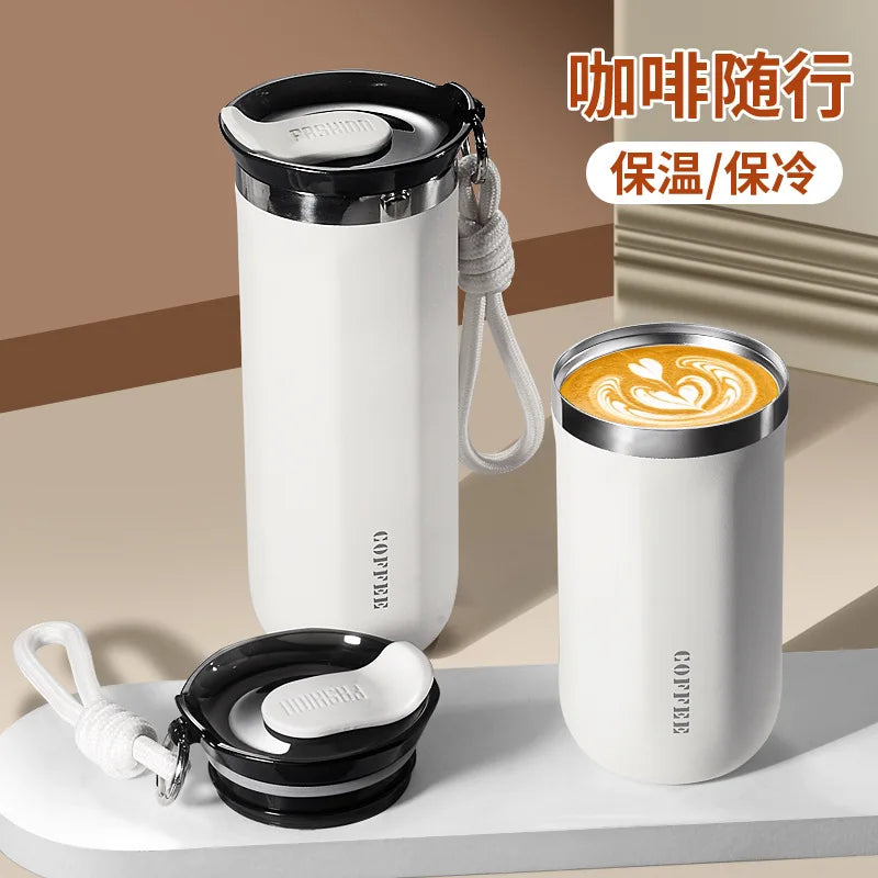 Fashionable coffee cup, stainless steel insulated cup, portable large capacity, gift, suitable for home, office and business use