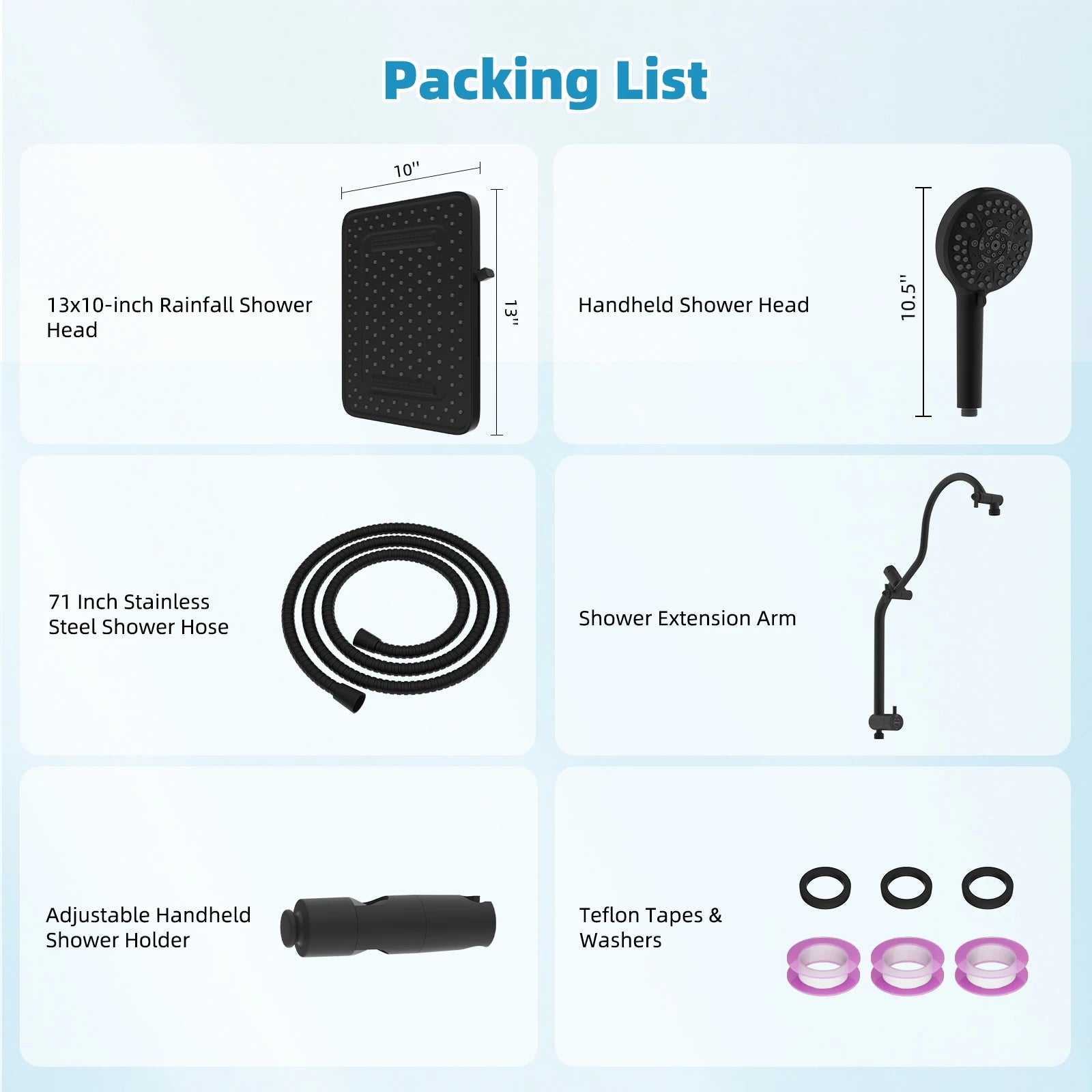 Upgraded 13'' Shower Head Combo, High Pressure 5 Spray Rainfall Showerhead, 10 Spray Mode Handheld, Easy Reach 4-way Diverter