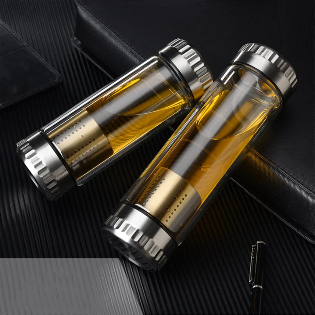 320/420ml Double Wall Glass Tea Water Bottle Have Filter Tumbler Tea-Strainer Water Bottle For Outdoor Office Tea Brewing