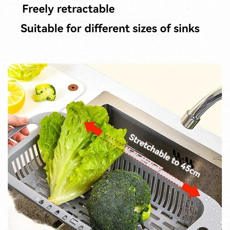 Kitchen Retractable Sink Rack Plastic Sink Organizer Rack Household Dishware Drain Basket