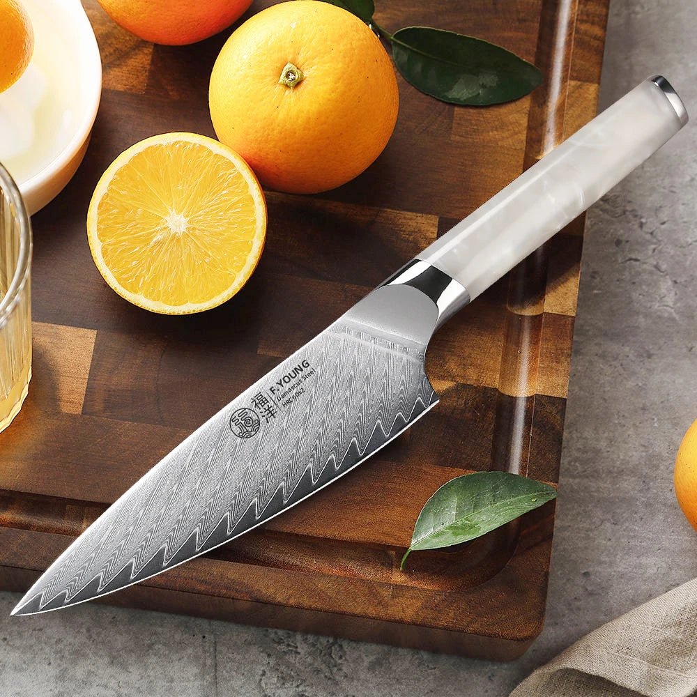 F.YOUNG 5.5" Utility Knife Damascus Steel Japanese Chef Knife Cut Vegetable Meat Fruit Professional Kitchen Knives Cooking Tools