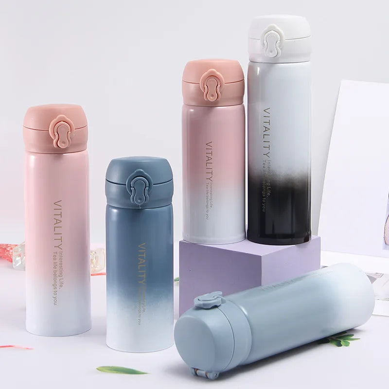 Gradient Color 304 Stainless Steel Thermal Bottle with Flip Lid Portable Outdoor Vacuum Insulated Cup Christmas Gift Mug