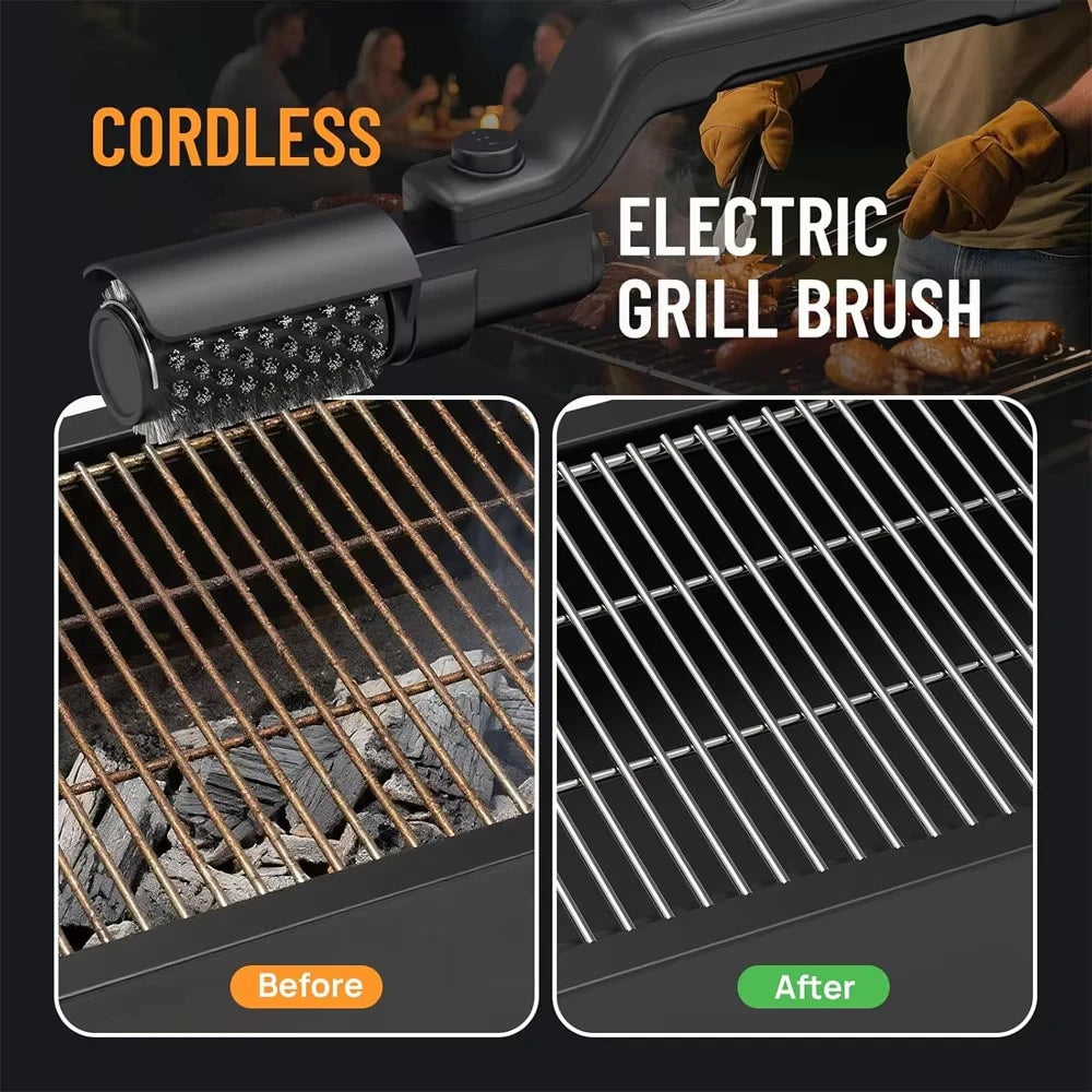 2 in 1 Rechargeable BBQ Grill Cleaner Spin Scrubber with 360° Rotating Cleaning for Grill 3-Speed 2600mAh Cordless