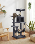 Feandrea Cat Tree, 143 cm Cat Tower for Indoor Cats,  Cat Condo with 4 Scratching Posts, 2 Perches,  Pompoms