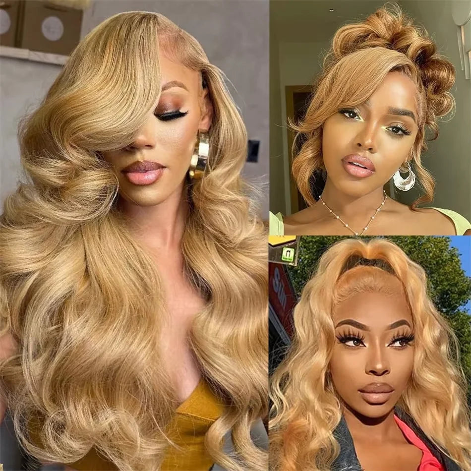Honey Blonde Body Wave 13x6 HD Transparent Lace Frontal Wig #27 Blonde Colored Human Hair Wigs For Women Pre Plucked Brazilian