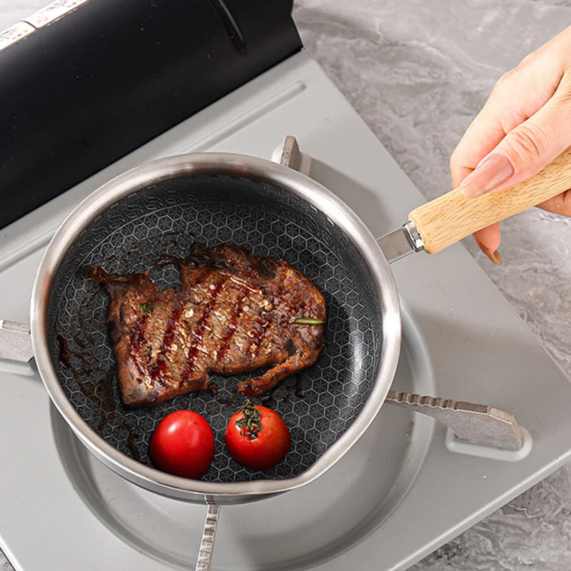 Outdoor Camping Stainless Steel Portable Pan, Non-Stick Omelette and Grill Pan