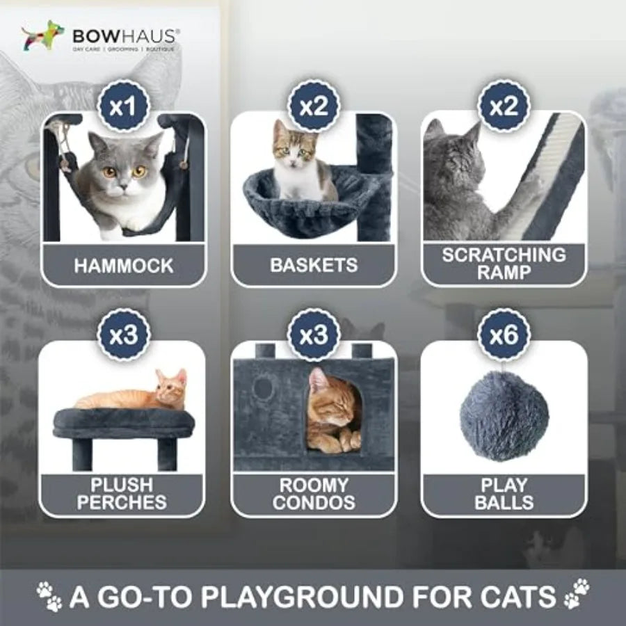 XXL 80-Inch Tall Indoor Cat Tree for Large Cats Modern Multi-Level Activity Tower with Scratching Posts and Widened Perch Natur