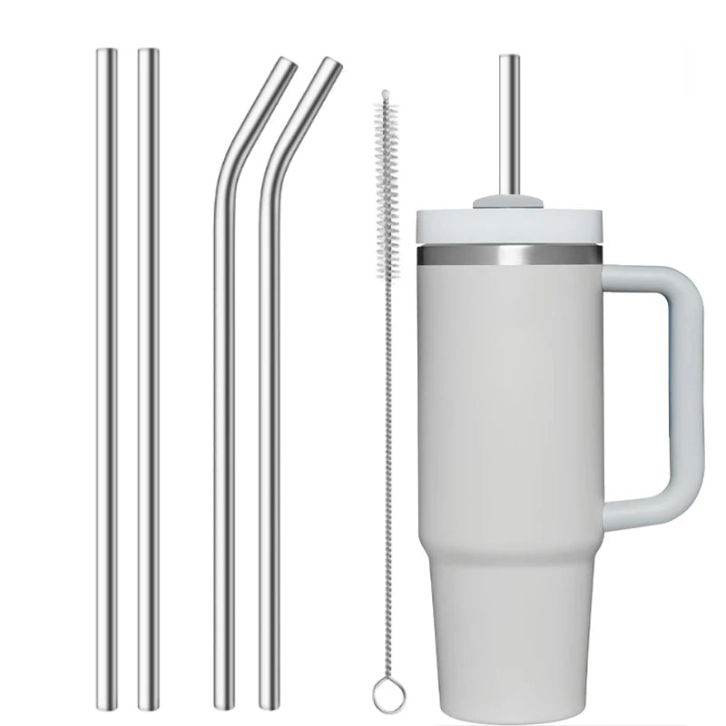 Stainless Steel Straw Replacement 40 oz for Stanley Adventure Travel Tumbler, Reusable Straws with Cleaning Brush