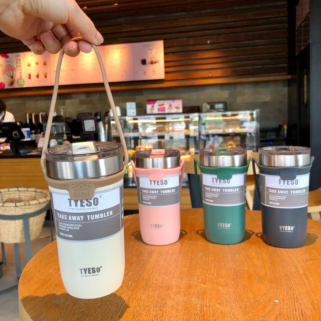 Tyeso Cup Thermal Thermos Car Water Bottle With Straw 550/710ML Thermal Cup for Beer Stainless Steel Coffee Mug Vacuum Flasks