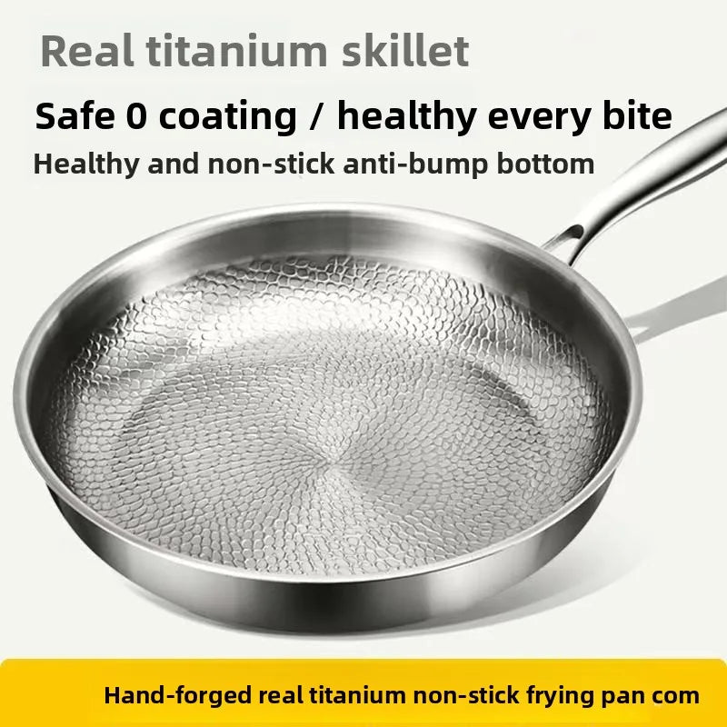 26/28cm German Pure Titanium Frying Pan 26/28cm Non-stick Uncoated Fish Scale Hammer Pattern Titanium Alloy Cookware