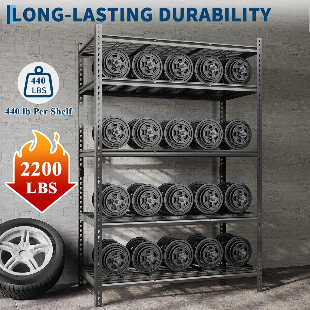 Garage Shelving - 2200 LBS Extremely Sturdy, Adjustable Metal Shelving, Heavy Duty 5 Tier Storage Shelves for Warehouse Workshop