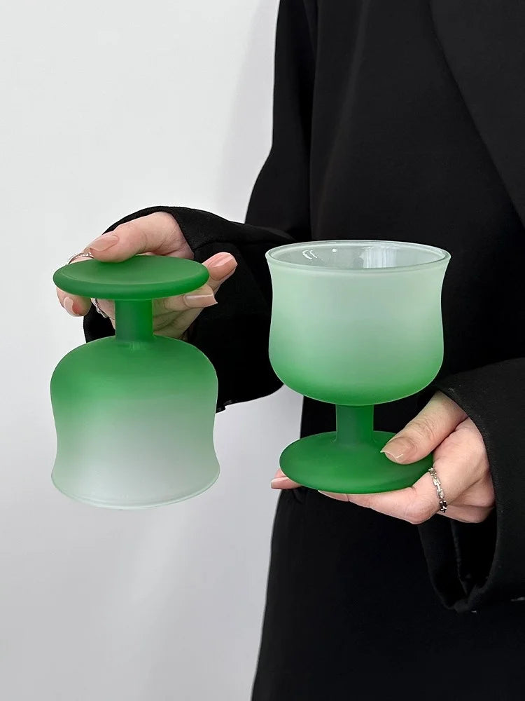 Mist Design Frosted Gradient Green Reversed Mouth Glass Cup Highball Whiskey Red Wine Cup Home Use Water Cup for Universal Use