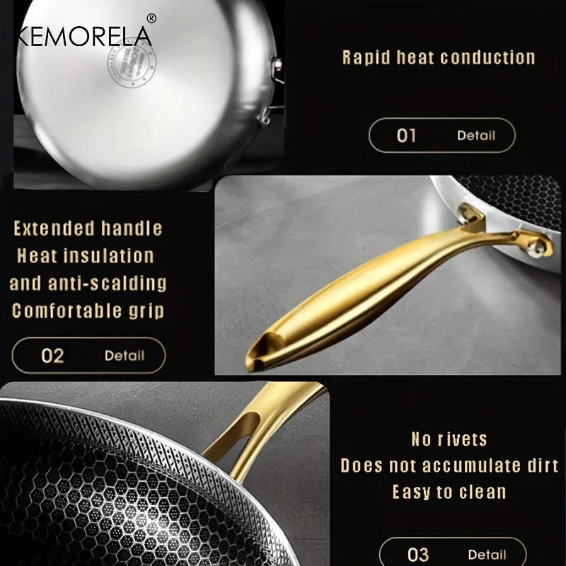 316 Stainless Steel Frying Pan Wok Non-stick Honeycomb Pot Home Steak skillet Gas Stove Induction Saucepan Kitchen Cookware