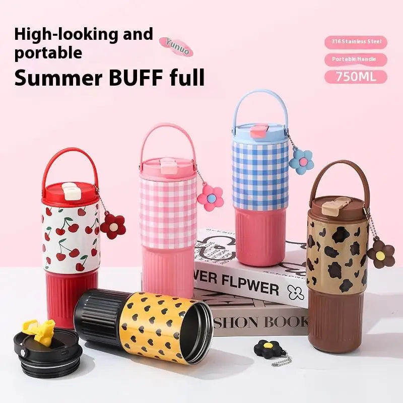 For Hot And Cold Dual Use 316 Stainless Steel Car Travel Mug Thermos Cup Portable Tumbler With Handle Leakproof Design Daily