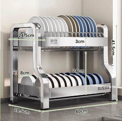 304 Stainless Steel Dish Storage Rack Kitchen Multifunctional Storage Dish Drain Rack Countertop Kitchen Accessories