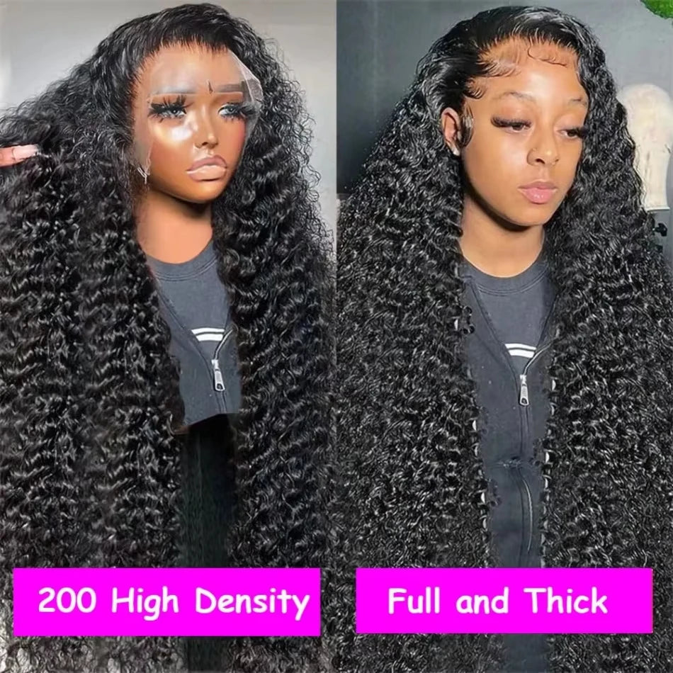 38 44 inch black hd lace frontal wig pre plucked front 13x6 13x4 kinky curly deep water wave 250 high density human hair wigs