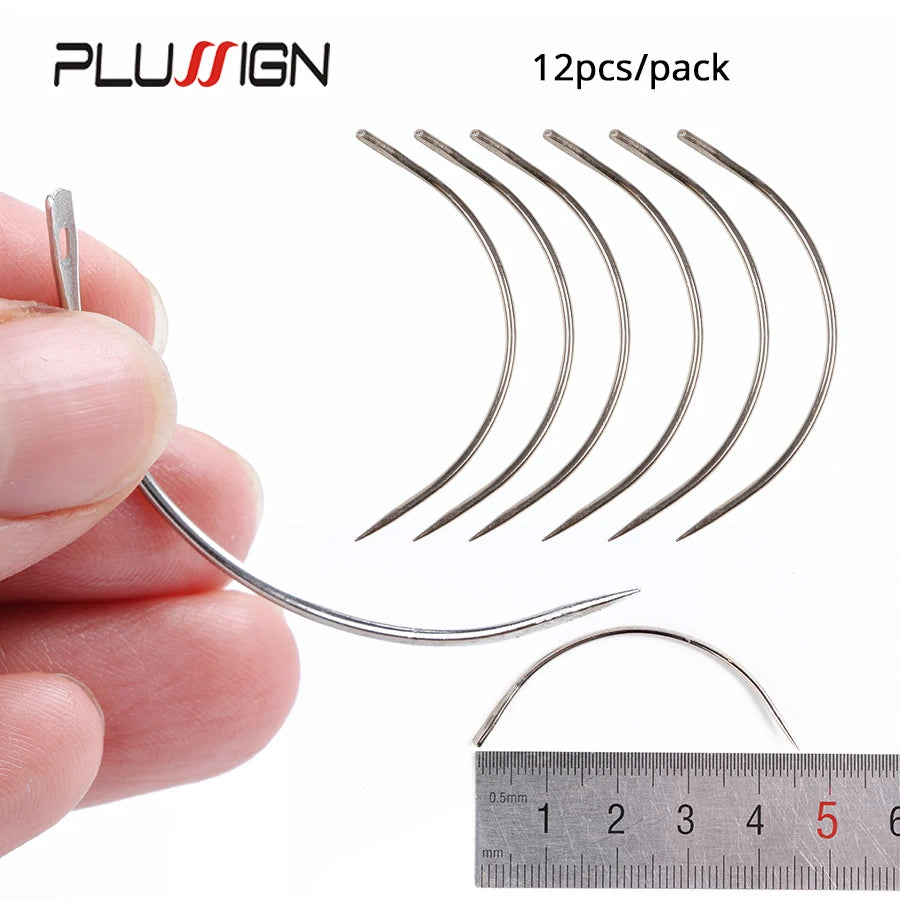 Plussign 12Pcs/Lot Stainless Steel Curved Needles C Type Wig Making Needles Making Lace Wig Hair Necessary Accessories Tools