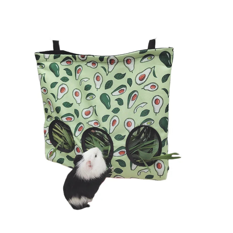 Hanging Hay Bag with hooks for Bunny Guinea Pigs Small Animal Feeder Rabbit Food Dispensers Bag Pet Feeding Bag 2/3 Holes