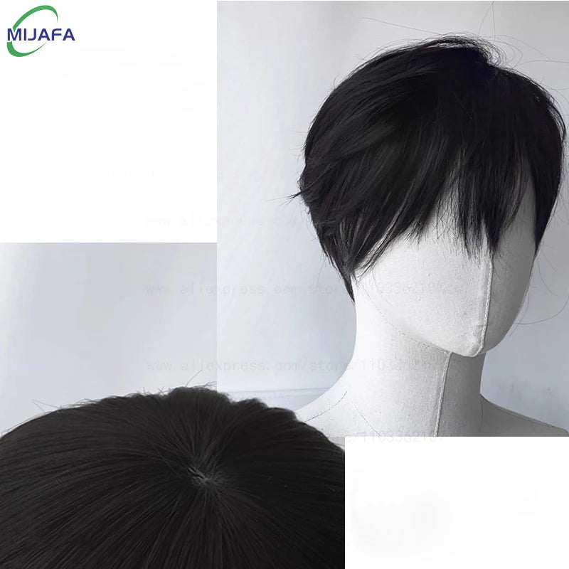 Anime Tobio Kageyama Cosplay Wig Teenager Short Black Layered Texture Cut Heat Resistant Synthetic Hair Younger Wigs + Wig Cap