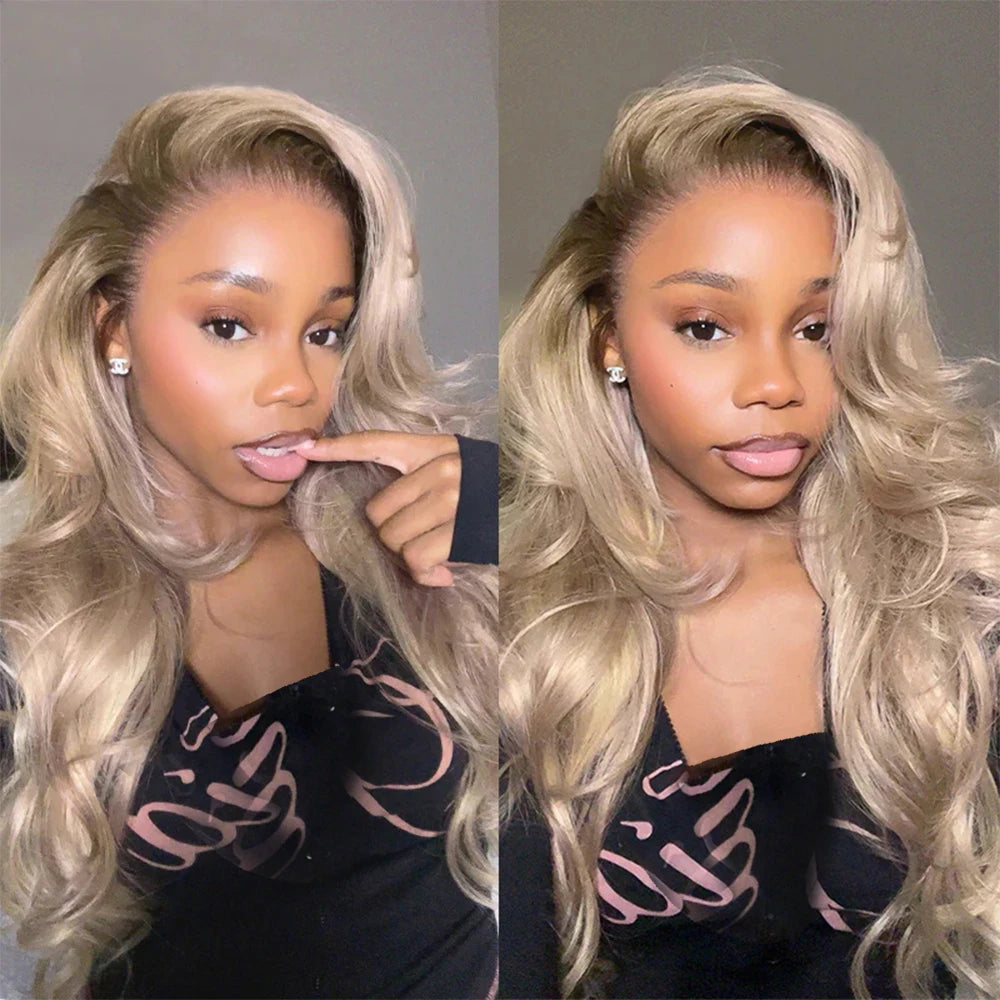 Ash Blonde With Brown Root Straight / Body Wave 13x4 Lace Frontal Wigs Human Hair For Women 3~5 Days Delivery From USA Warehouse