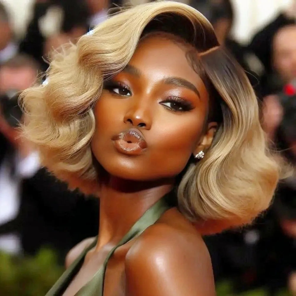 200 Density Lace Front Wig Ombre Blonde Short Bob Body Wave Lace Front Wig for Women 13x4 Hd Lace Front Wig Human Hair for Daily