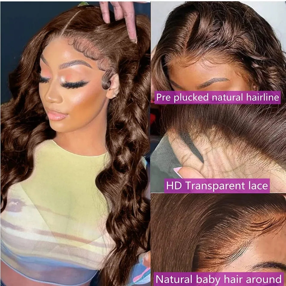 Chocolate Brown Wig Body Wave Human Hair Wigs 13X6 Hd Lace Frontal Wig 250 Density Colored Preplucked Brazilian Lace Front Wigs