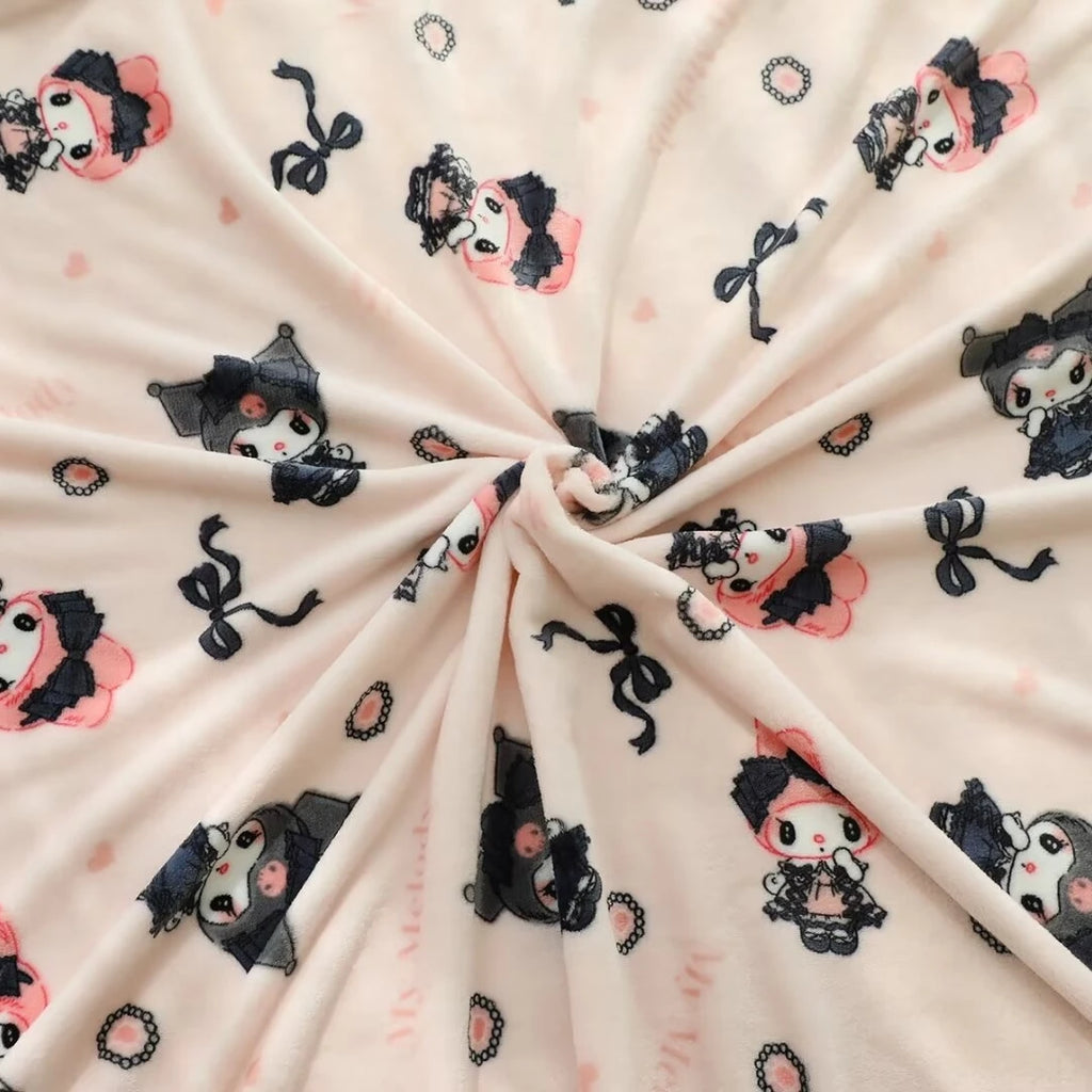 Lolita My Melody Kuromi Blanket Cartoon Pattern Printing Warm Blanket Pillowcase Singe Size Flannel Blanket Bedspread Bedroom