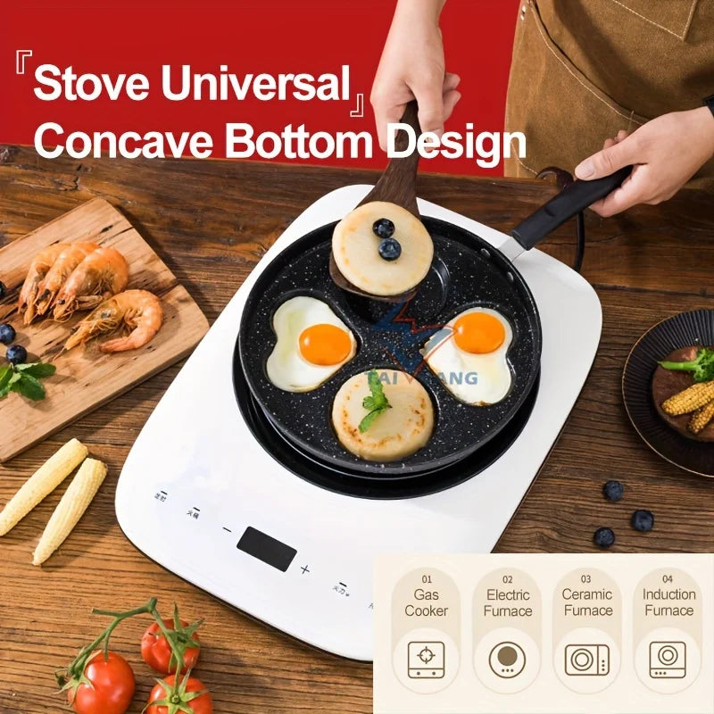 1pc Stainless Steel Non-Stick Skillet, Multi-Section Breakfast Pan with Burger & Egg Mold, Handle, Compatible with Gas Stove