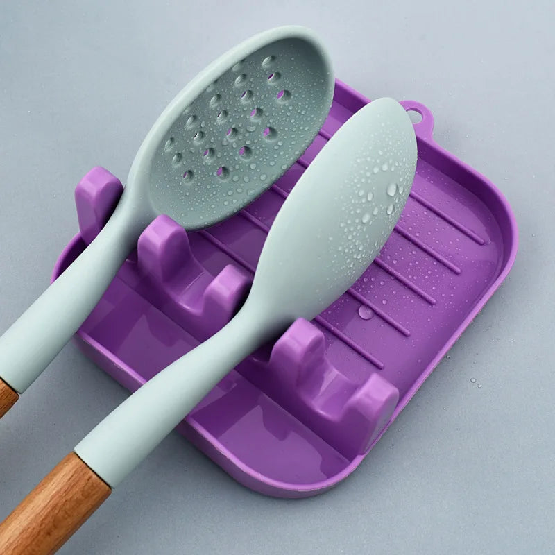Kitchen Spoon Holders Fork Spatula Rack Shelf Organizer Plastic Chopsticks Holder Non-slip Spoons Pad