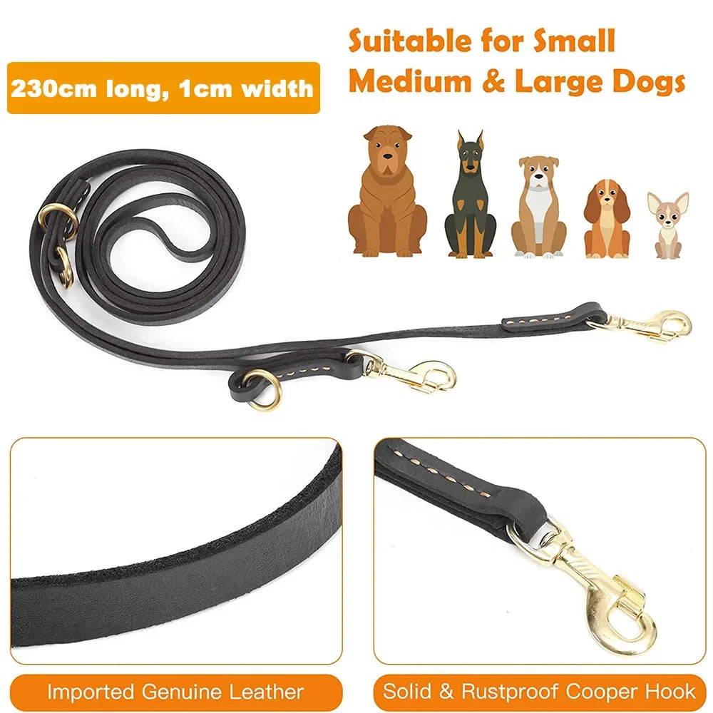 Genuine Leather Hands Free Adjustable Service Dog Leash Strong Multi Function Cross Body Leash for Dogs 7 Uses in One Pet Lead
