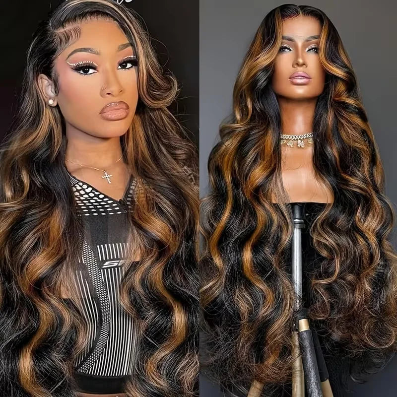 V Part Wig Human Hair Body Wave #1B/30 Color Highlight Loose Body Wave V Shape Clip in Half Wigs No Leave Out No Sew In 30 Inch