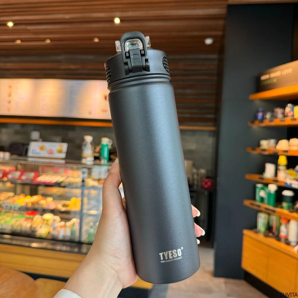 Tyeso 600/750ML Thermos Bottle With Straw Stainless Steel Car Thermal Cup Sports Water Bottles Keeps Cold and Hot Thermal Mug