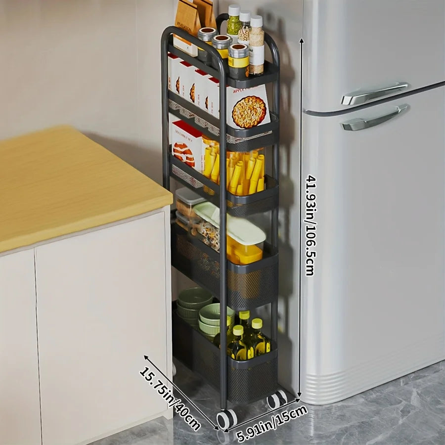 1 Multi-Tier Rolling Storage Trolley with Wheels | Kitchen Pantry Multi-Functional Trolley, Kitchen Storage Basket, Bathroom