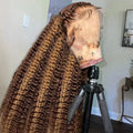 30 36 Inch 13x4 13x6 HD Highlight Ombre Curly Lace Frontal Human Hair Wigs Honey Blonde Colored Deep Wave Frontal Wigs For Women