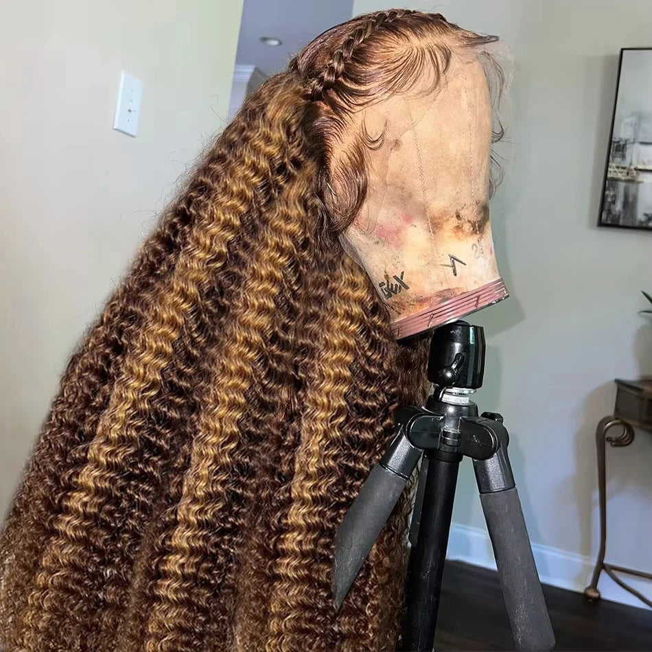 30 36 Inch 13x4 13x6 HD Highlight Ombre Curly Lace Frontal Human Hair Wigs Honey Blonde Colored Deep Wave Frontal Wigs For Women