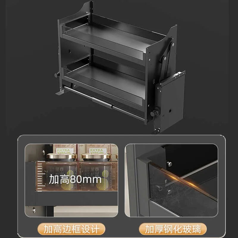 Kitchen renovation, hanging cabinet lift and pull basket, cabinet up and down buffer, door-opening seasoning rack, seasoning pul