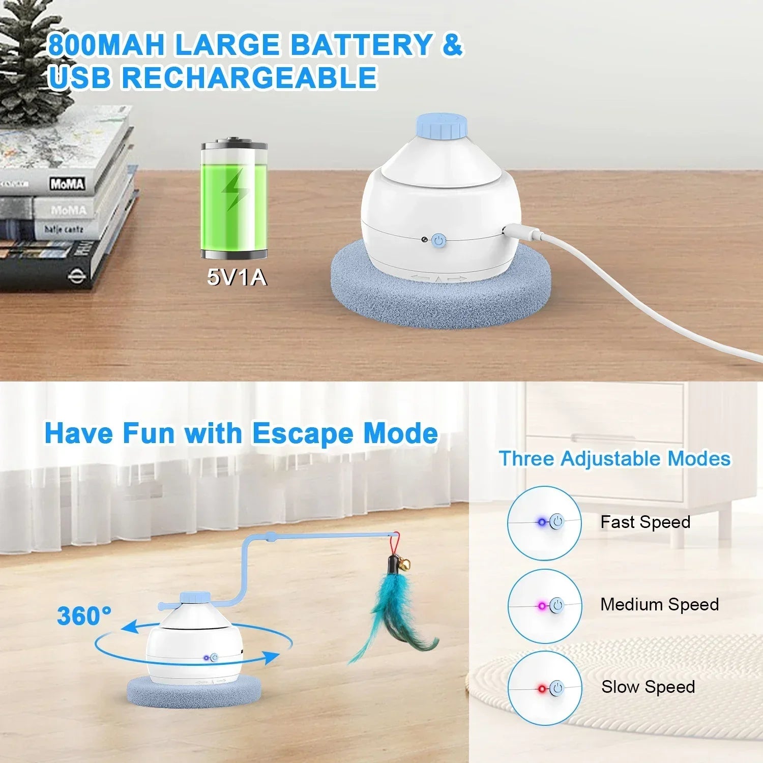 Cat Tower 3 Modes Interactive Motorized Wand Kitten Toys Electronic Exercise Pet Toy for Indoor Cats Automatic Motion Cat Toys