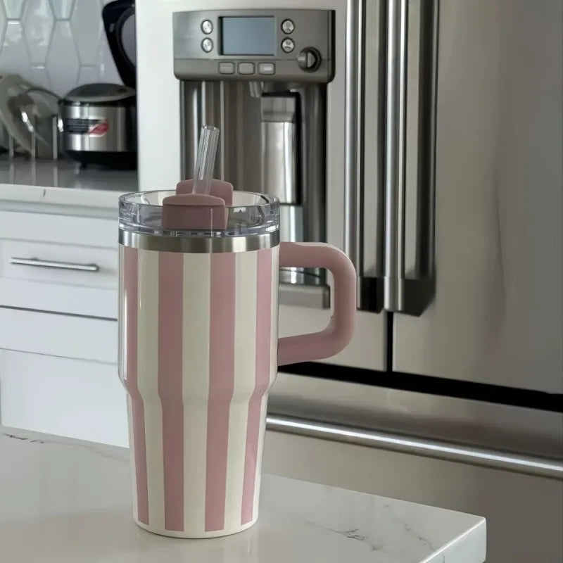 20oz Thermal Water Bottle With Handle and Straw Drinkware Hot Cold Stainless Steel Thermos Portable Car Coffee Cups Thermal Mug