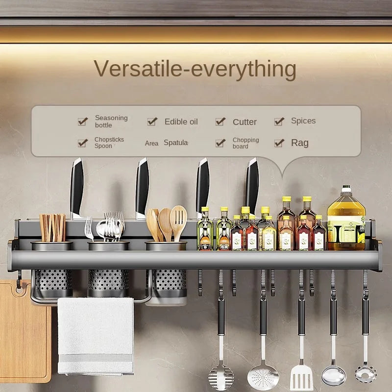 Kitchen storage rack, multi-functional, wall-mounted chopstick and knife rack without drilling, seasoning storage rack