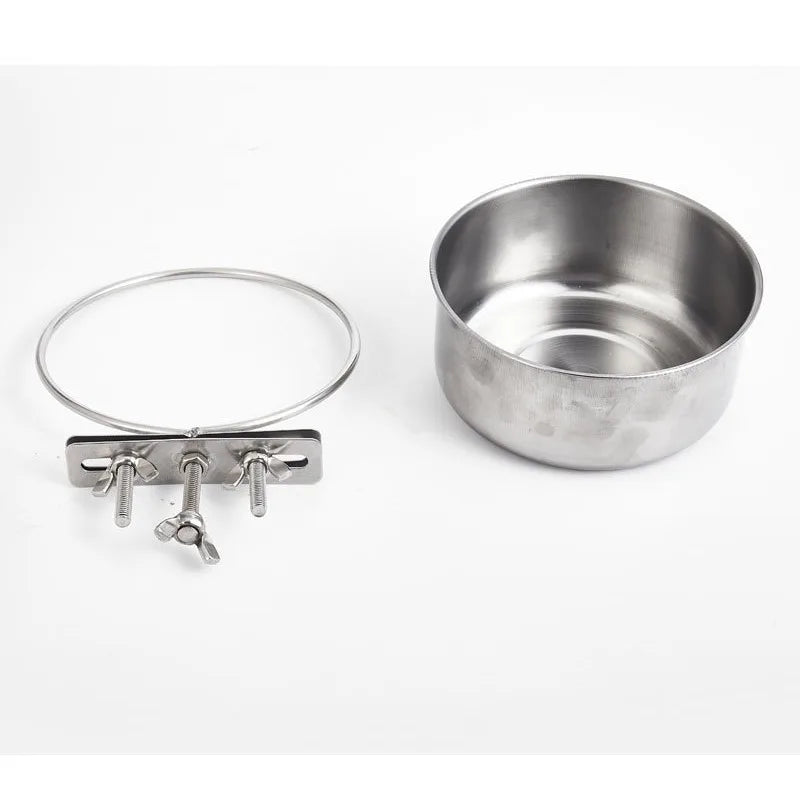 Bird Feeder Parrot Rabbit Hamster Pet Food Dish Water Cup Stainless Steel Clamp-on Water Drinker Cage Cup Hanging Bowl