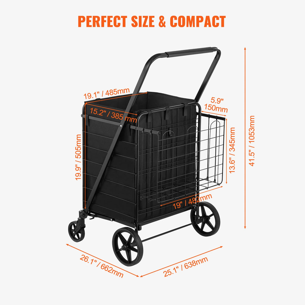 SucceBuy Folding Shopping Cart w/ Removable Waterproof Liner 106/330LBS Large Capacity 360° Swivel Wheels Dense Metal Mesh Base