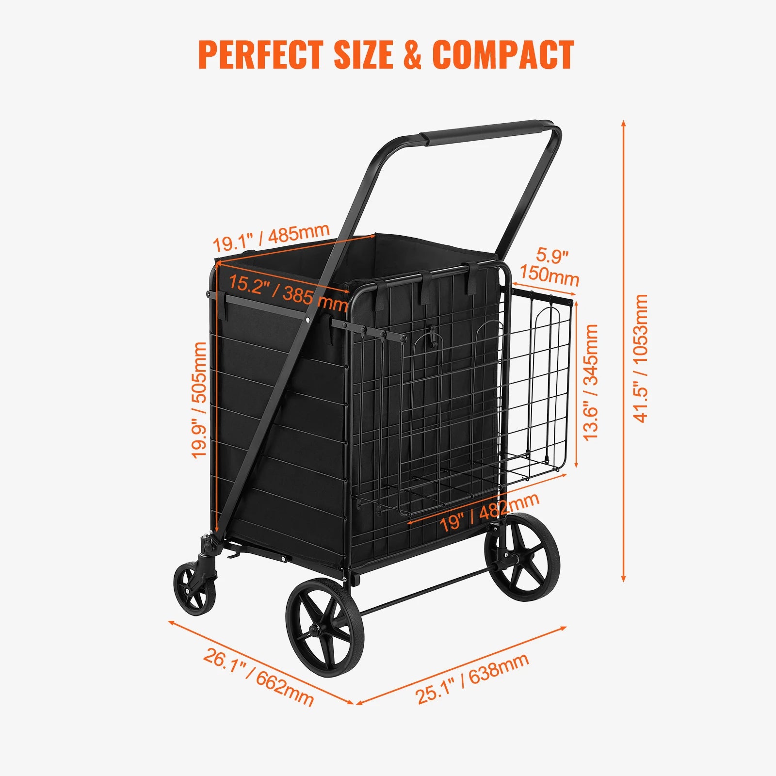 SucceBuy Folding Shopping Cart w/ Removable Waterproof Liner 106/330LBS Large Capacity 360° Swivel Wheels Dense Metal Mesh Base